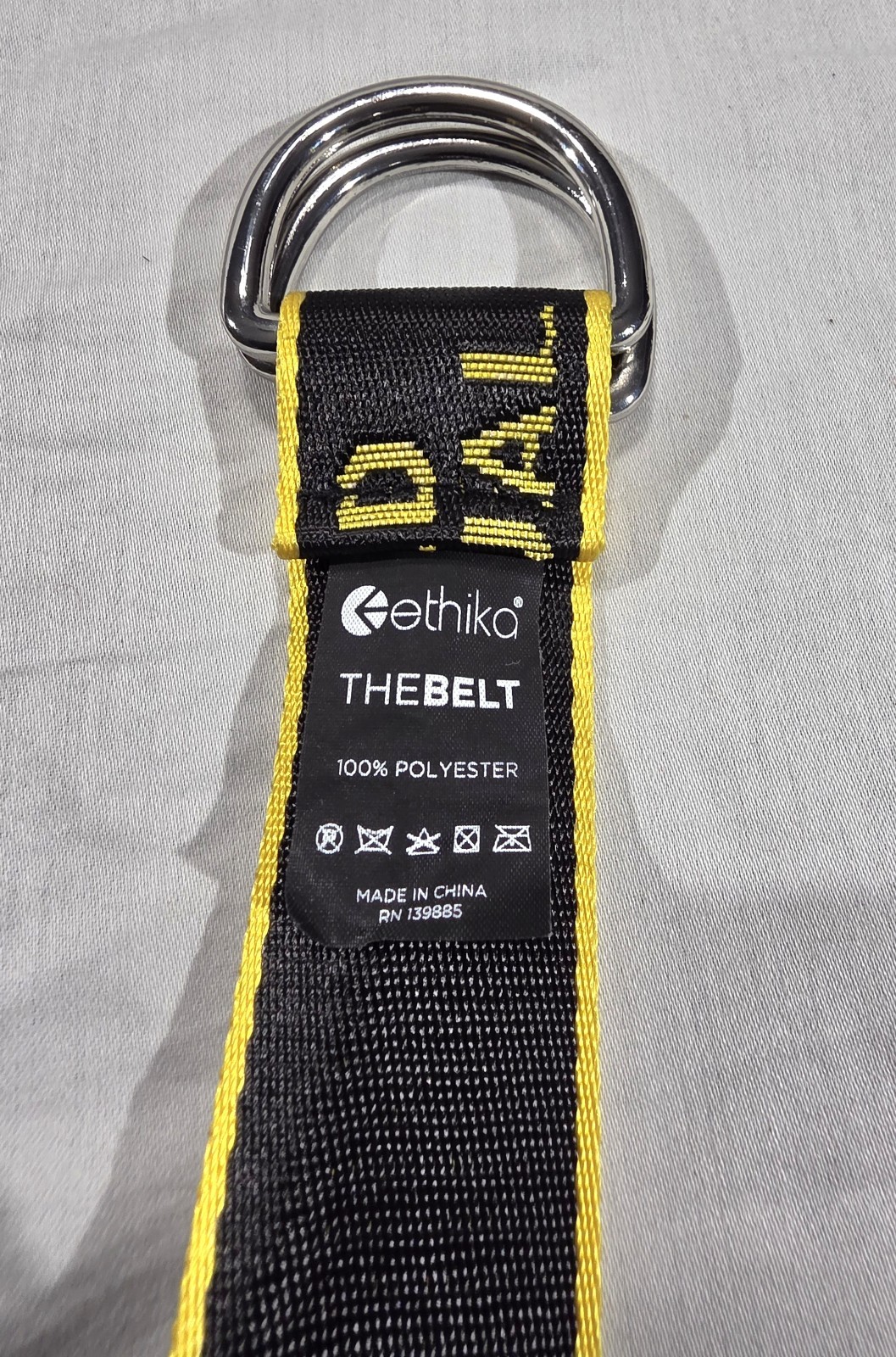 Ethika Adjustable Belt Black Yellow Text Pattern Metal Buckle Polyester