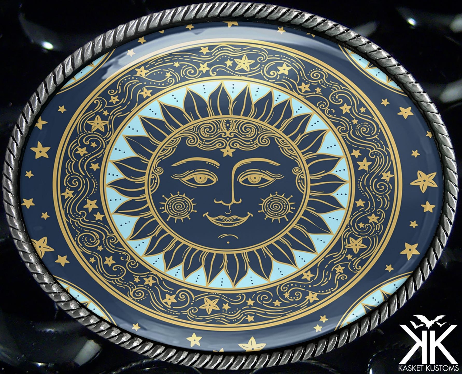 Boho Sun Belt Buckle – Ornate Bohemian Medallion Art Oval Buckle – 911