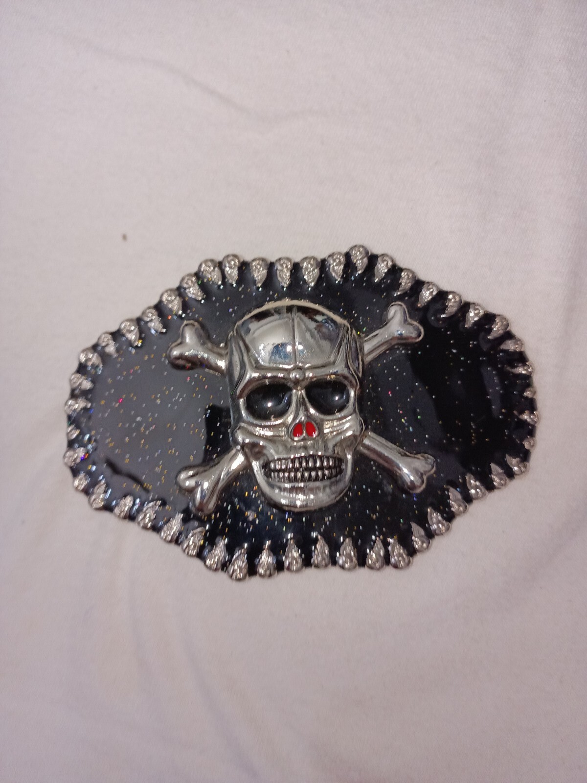 Large Skull And Bones Belt Buckle Silver Chrome Black