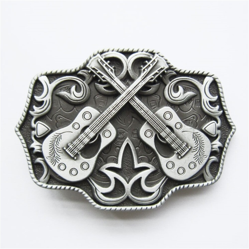 Antique Silver Western Country Cross Guitar Music Belt Buckle also Stock in US