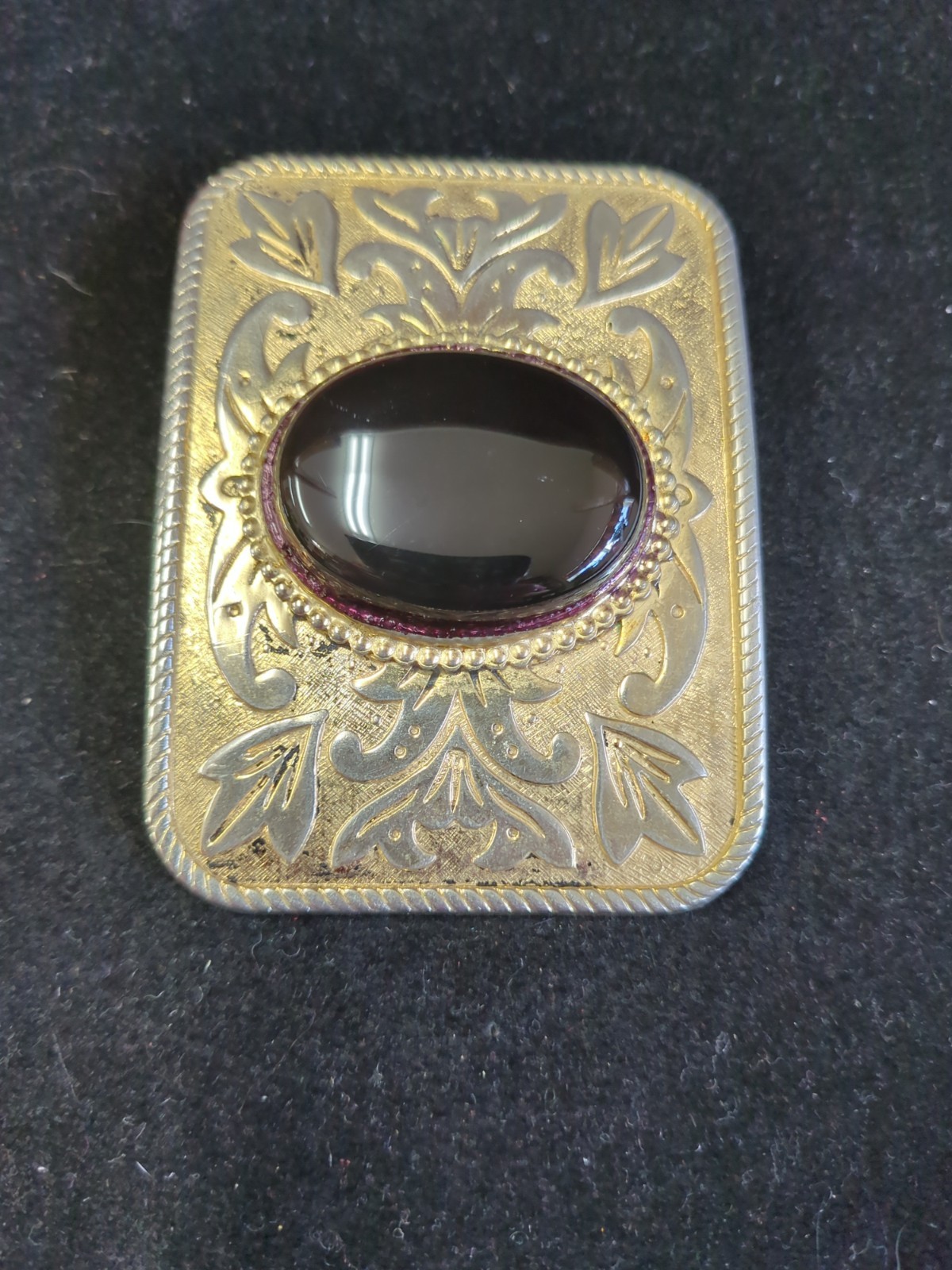 Vintage Western Belt Buckle Gold & Silver Tone Black Stone Mixed Metal