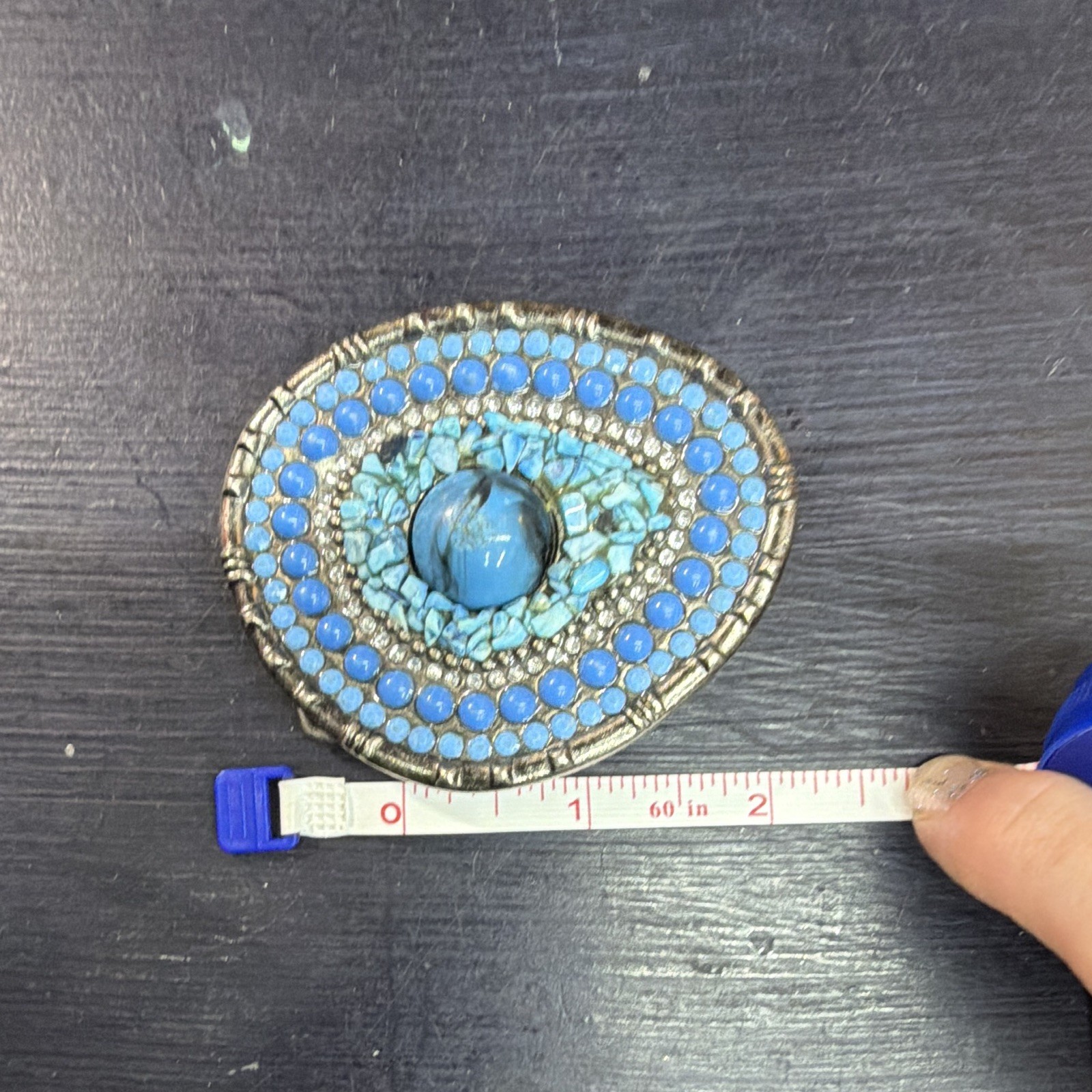 Oblong Oval faux turquoise Eye Design Metal Belt Buckle Fits