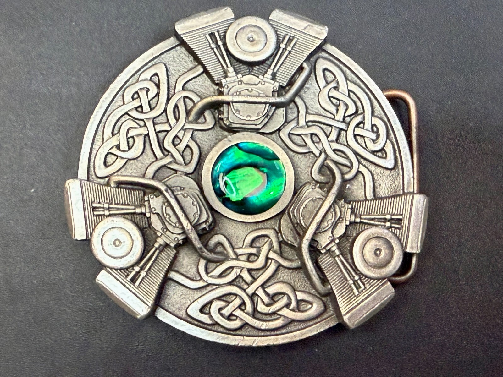 Celtics Knot with Centered Green Stone Gothic Punk 2005 Bergamot Belt Buckle
