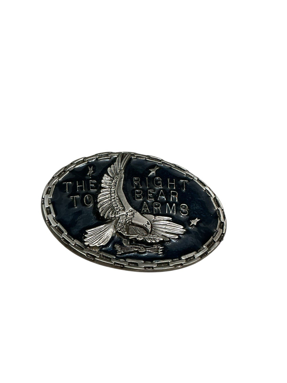 VINTAGE THE RIGHT TO BEAR ARMS EAGLE ENAMELED BELT BUCKLE