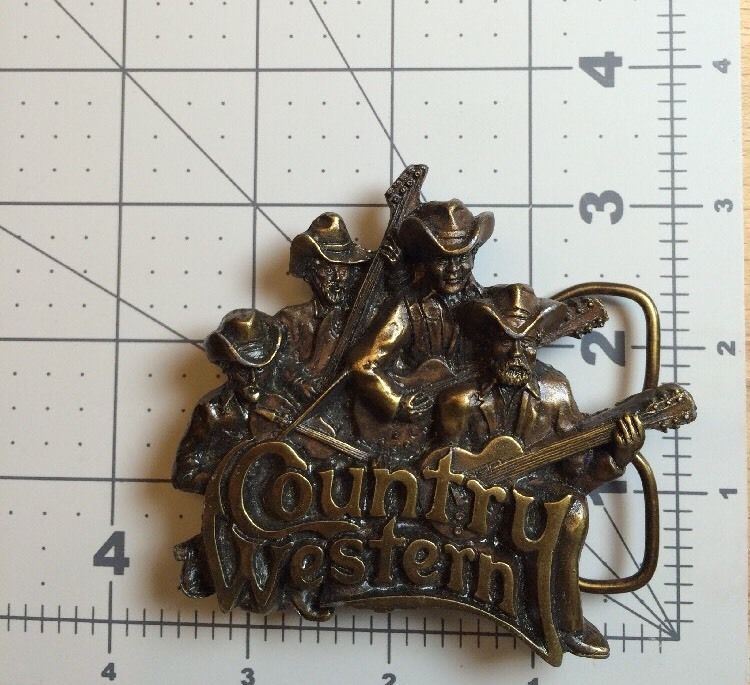 VTG Country Western Music Band Brass Belt Buckle Honkytonk Nashville Bergamot