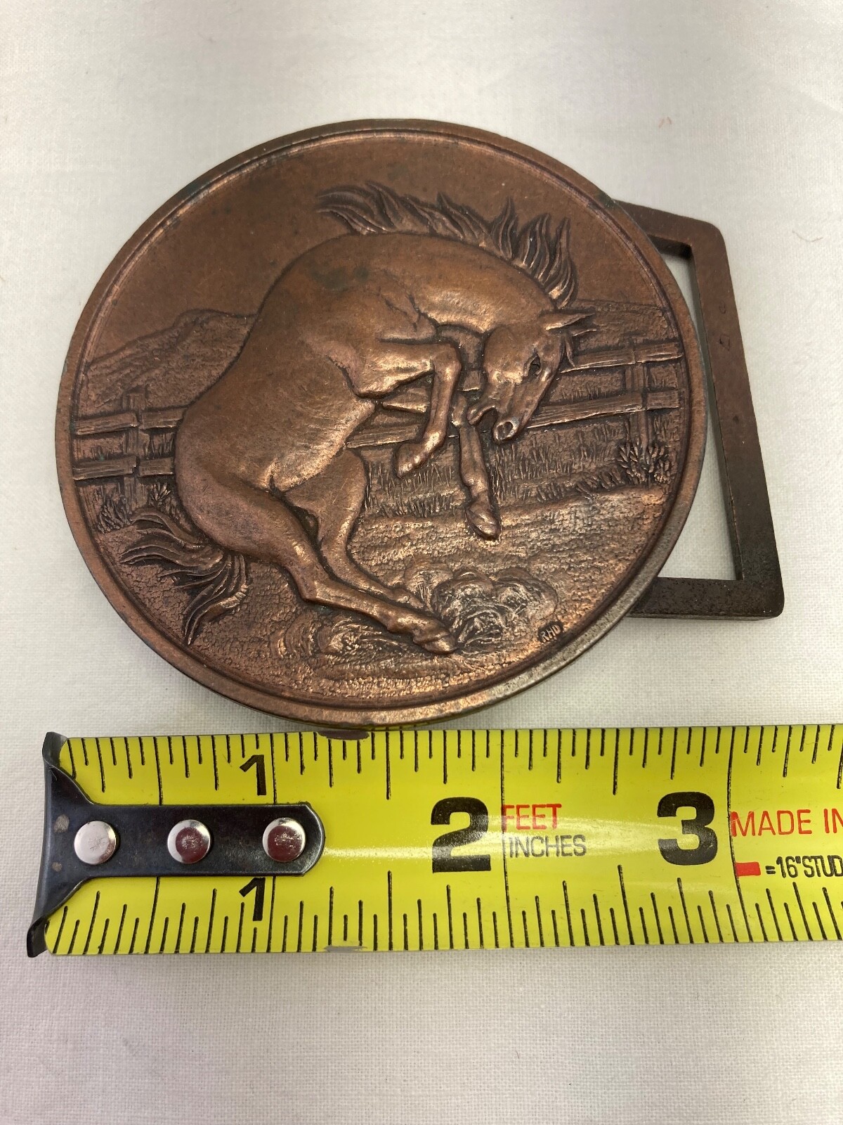 Bucking Bronco Western Belt Buckle Vintage Solid Metal 3&Prime; Unbranded