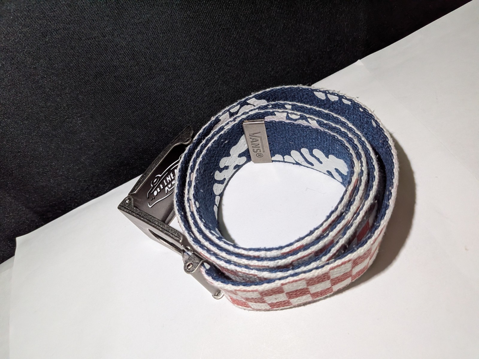 VANS OFF THE WALL BELT & BUCKLE RED CHECK BLUE FLORAL DESIGN