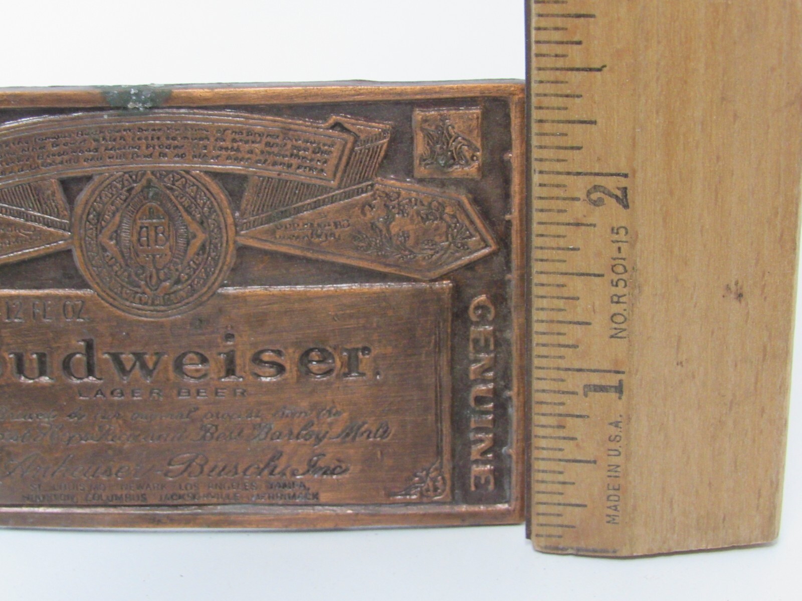 Vintage Budweiser Belt Buckle- Copper Tone Anheuser Bush Trendy Hipster -A15