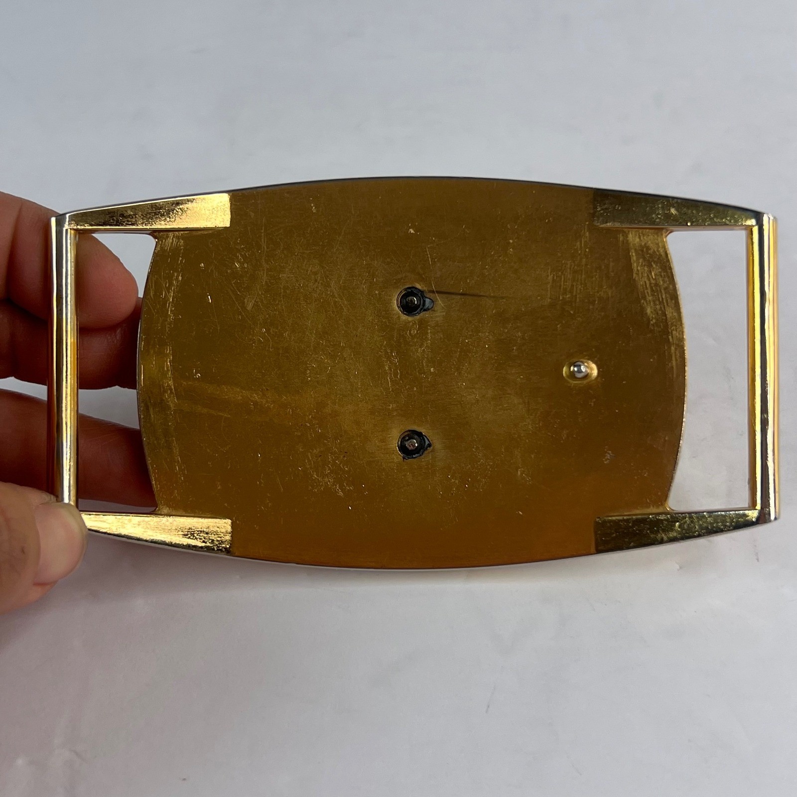 Vintage Great Western GW Monogram Shield Belt Buckle Gold Tone Metal Rectangle