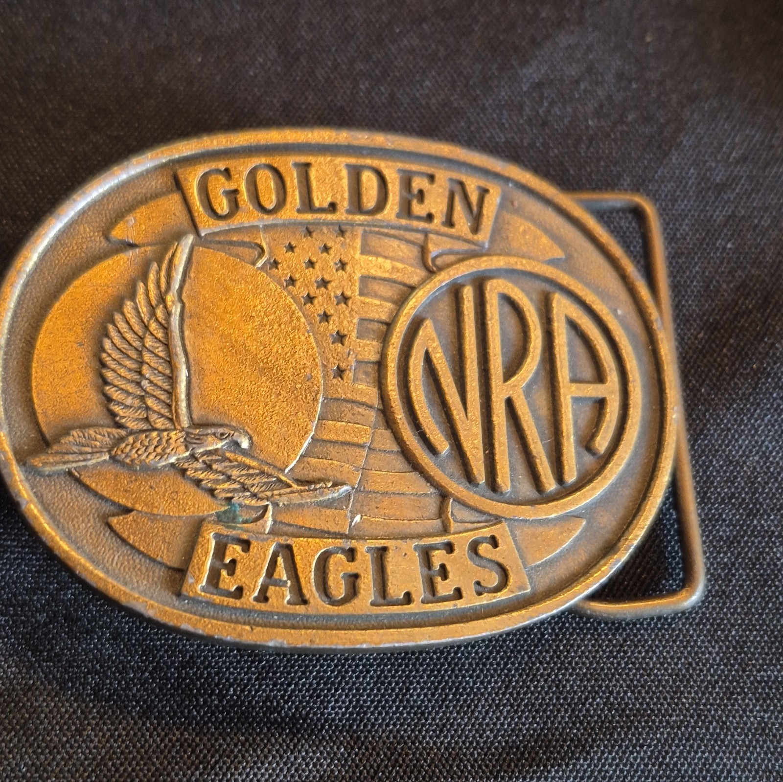 NRA Golden Eagles Men’s Western Oval Metal Belt Buckles Lot of 2, 1.75in