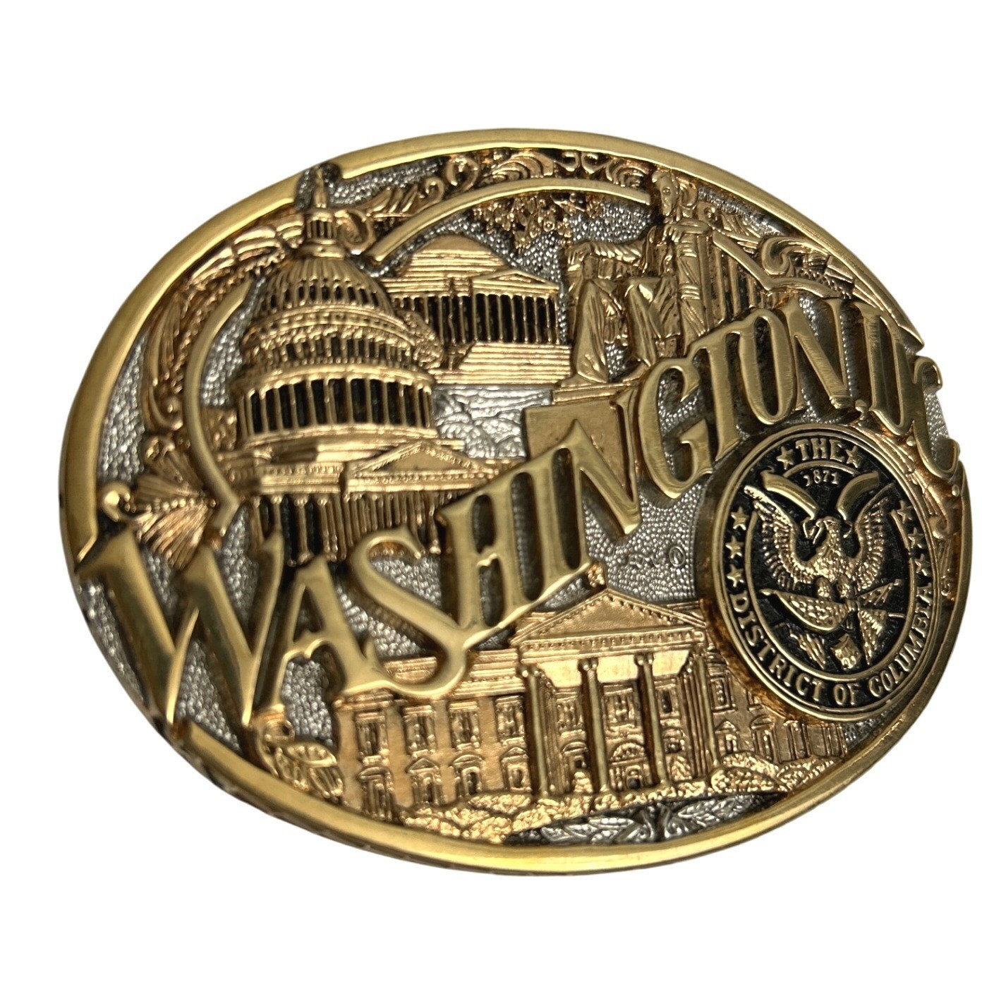 Belt Buckle Washington DC Award Design US Motif First Edition 24K Gold Vintage