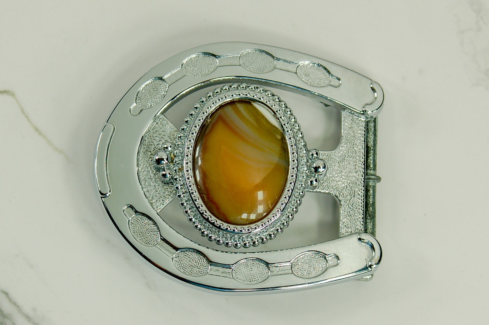 Horseshoe western belt buckles for men brown oval agate stone