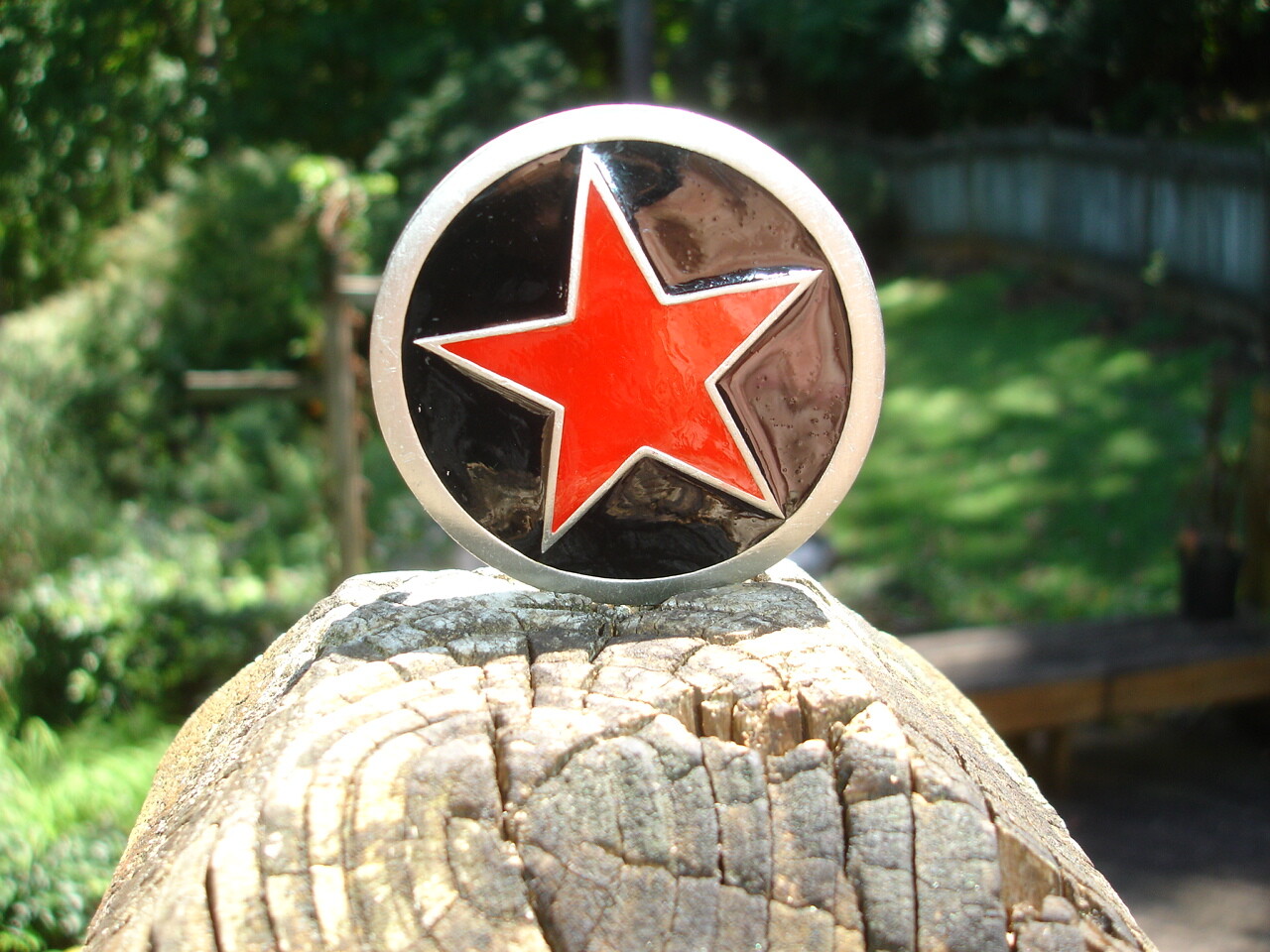 BIG RED Texas Lone STAR pewter BELT BUCKLE law enforcement badge sheriff emblem