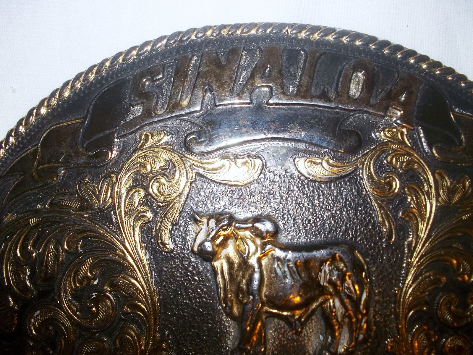 Vtg SINALOA 6&Prime; Silver Brass BULL RIDER Rodeo WESTERN Mexican CARTEL Belt BUCKLE