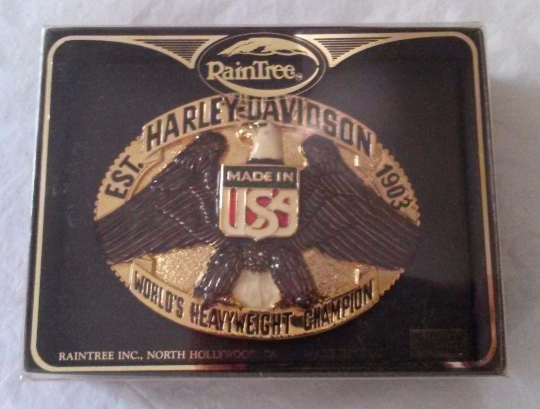New Vtg. Harley Davidson Belt Buckle Raintree – Heavyweight Champ