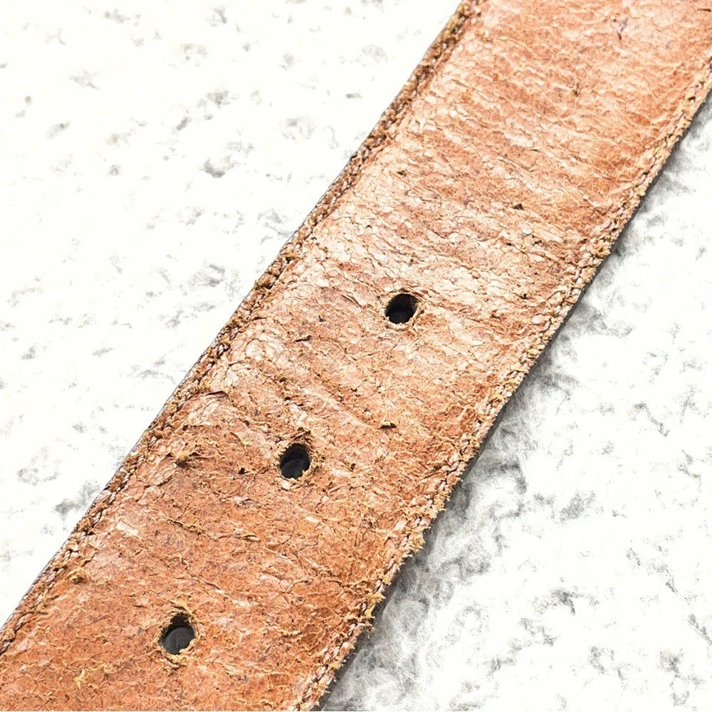 VTG Brighton Leather Belt Size M Brown Gold Buckle USA Made Chunky Double Keeper