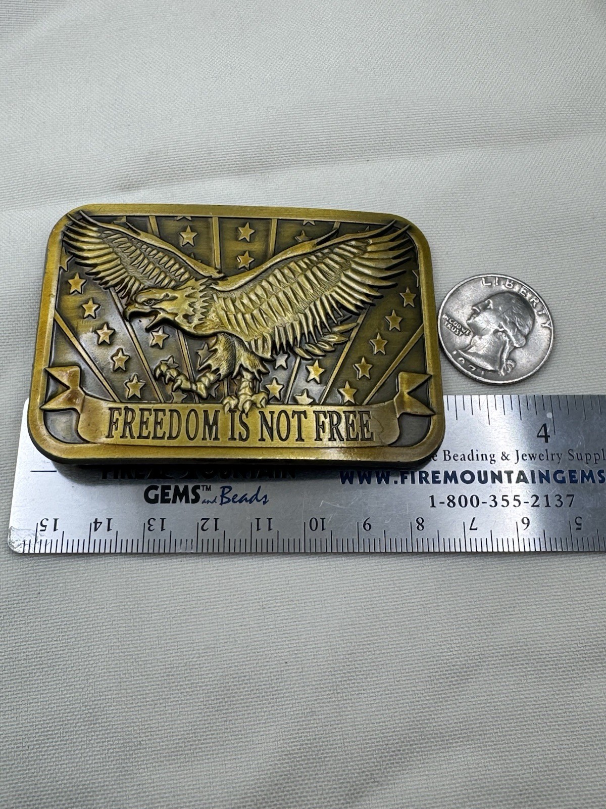Freedom is Not Free Brass Belt Buckle Western Eagle Stars 2014 Sponsor USA