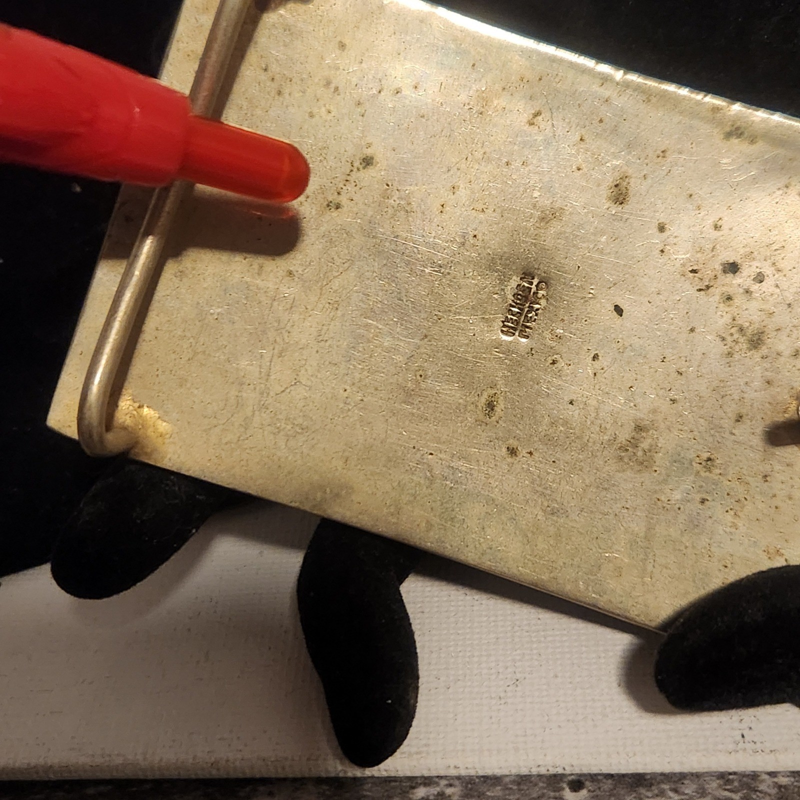Vintage Hecho en Mexico Alpaca Silver Abalone Shell Mosaic Belt Buckle Rectangle