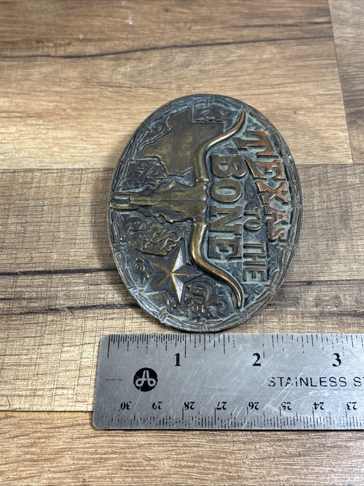 Pewter Belt Buckle The Old West Texas to the Bone antique brass finish
