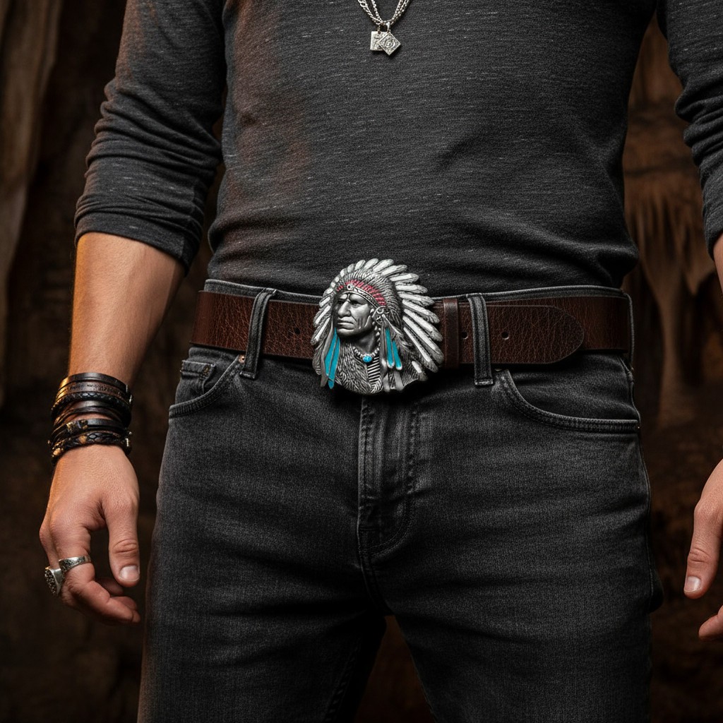 Men Women Silver Metal Western Fashion Belt Buckle Cowboy Native American Indian