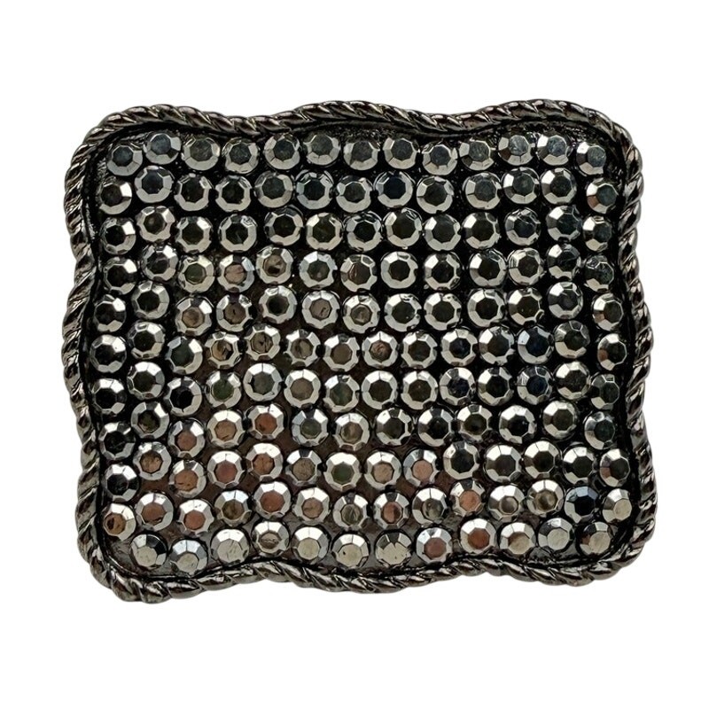 Rhinestone Bling Belt Buckle Rectangle Silver Pewter Tone Western Y2K