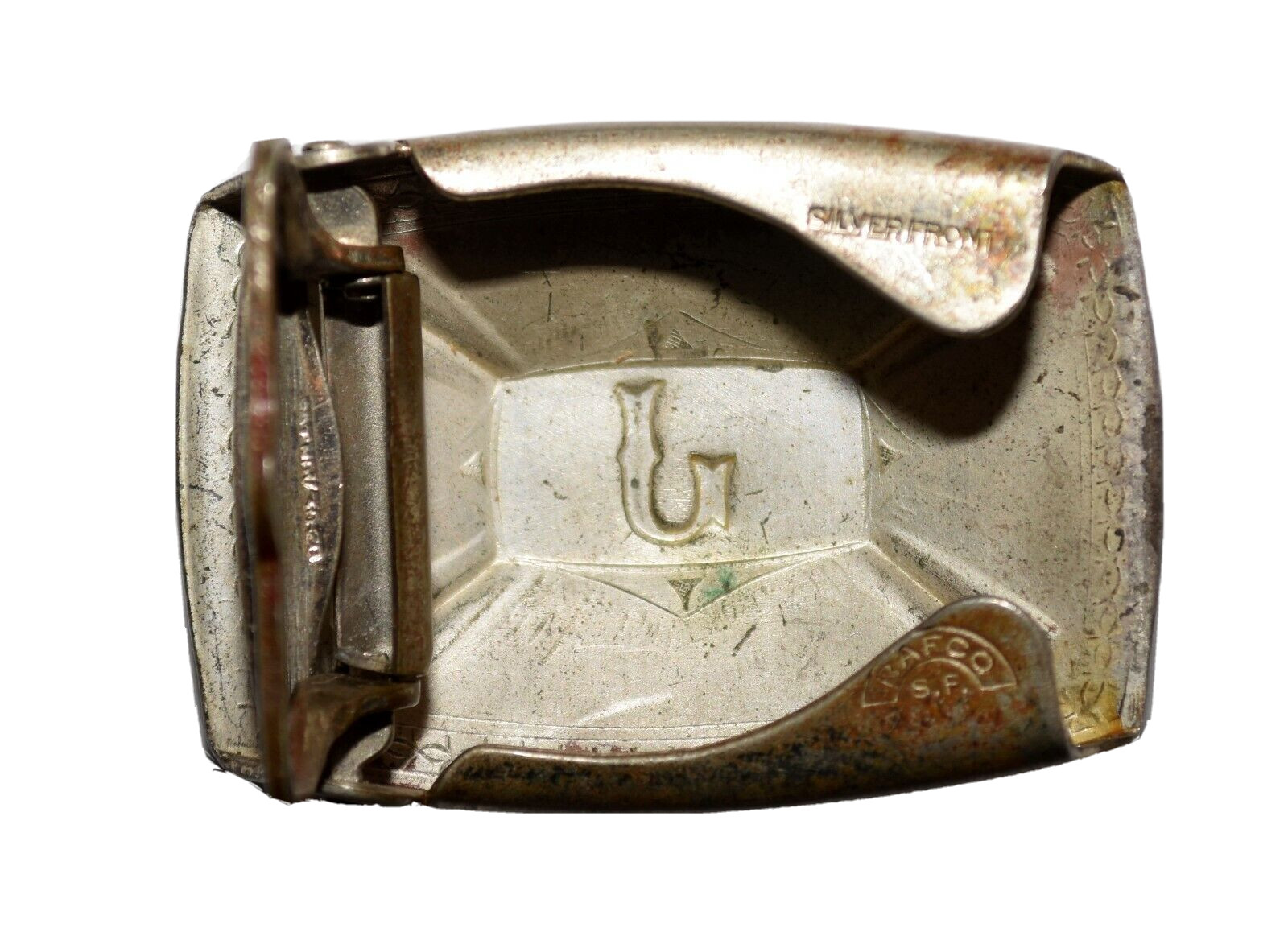 Art Deco Era Silver Front Initial J by Baf Co 1.75 by 1.25 Belt Buckle 16 Grams
