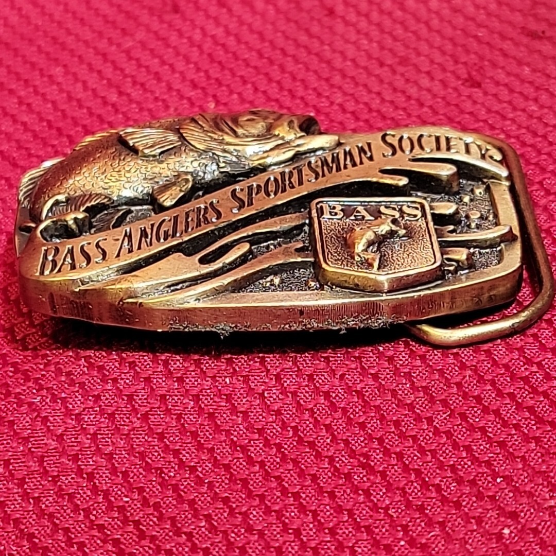3&Prime; BELT BUCKLE Bass Anglers Sportsman Society VINTAGE B.A.S.S. Brass metal Fish