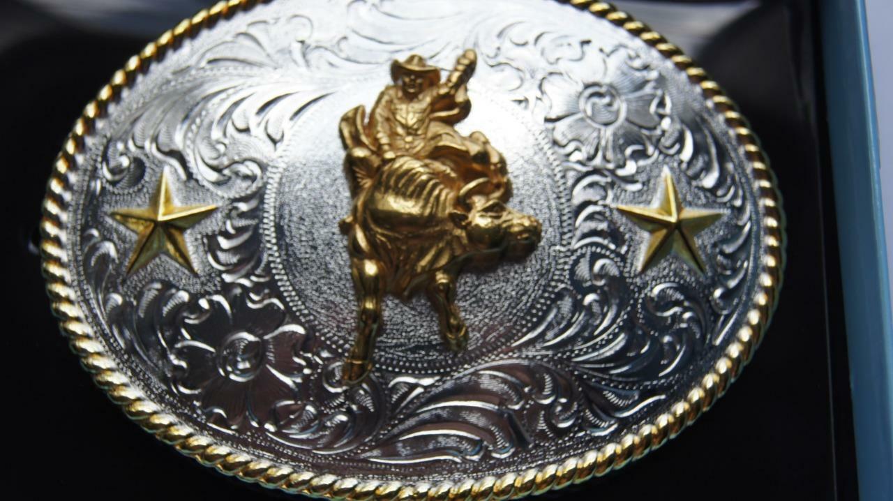 Nocona Belt Buckle BULL RIDER Gold & Silver Tone Western cowboy 3757041