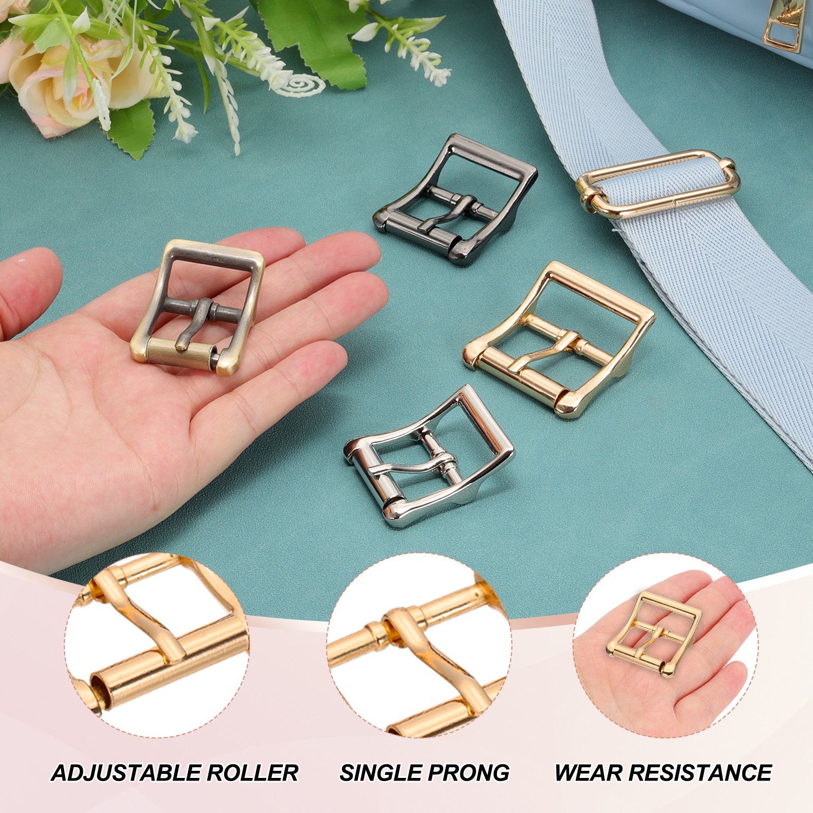 1.6&Prime;x1.3&Prime; Rectangle Shape Single Prong Belt Buckle (Golden, Pack of 10)