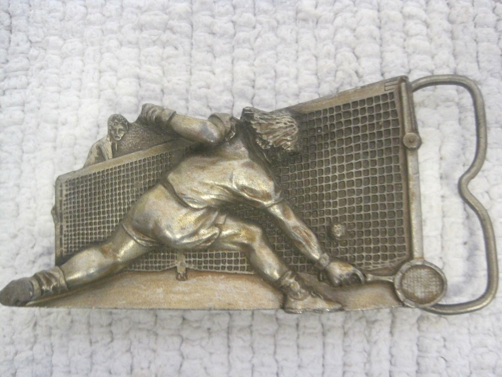 1980 Bergamot Brass Co #A-86 Tennis Belt Buckle 3 1/2&Prime; x 2&Prime;-Made in USA