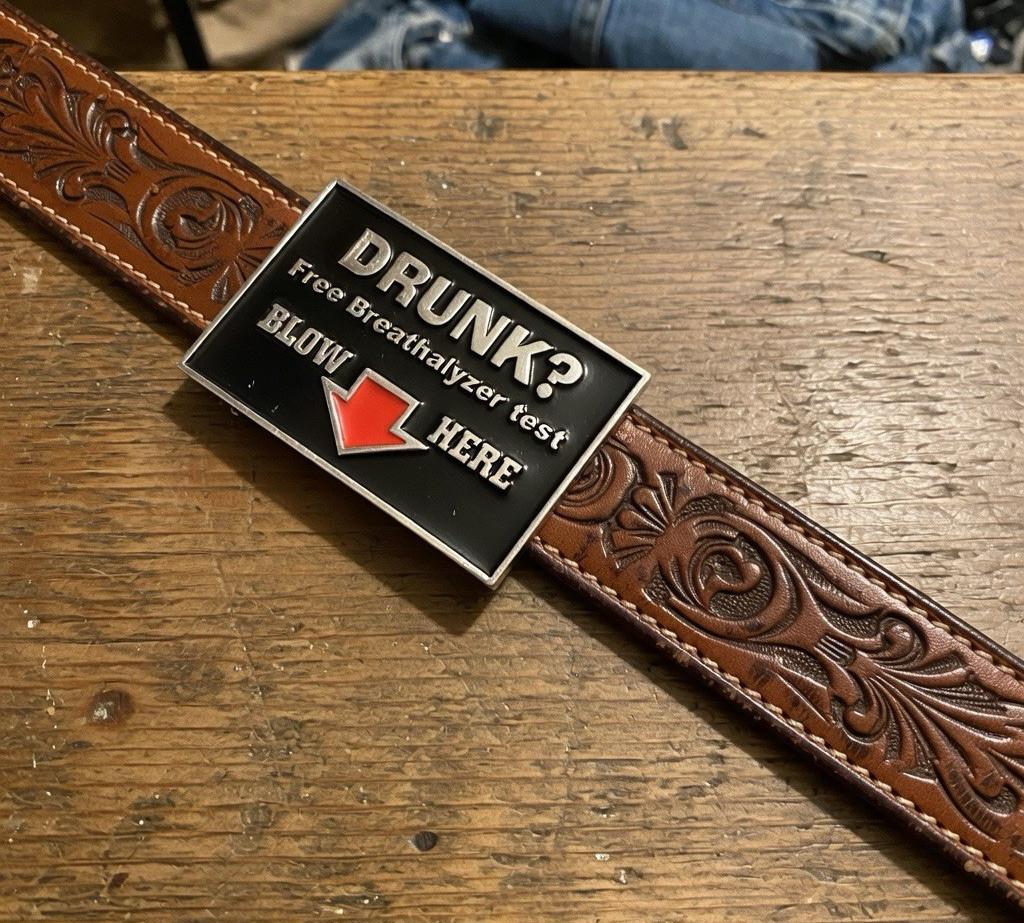 Drunk? Free Breathalyzer Test Blow Here Buckle Gag Gift for Boyfriend 1.5&Prime;