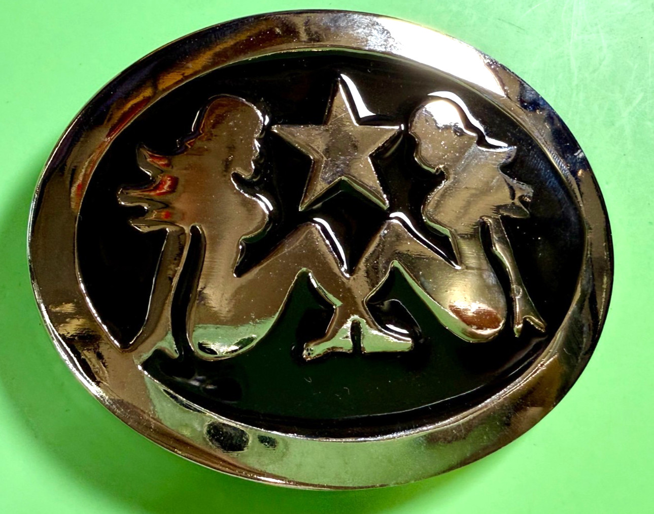 Mud Flap Girl&rsquo;s Two Sexy Woman Black & Silver Color Enamel Trucker Belt Buckle