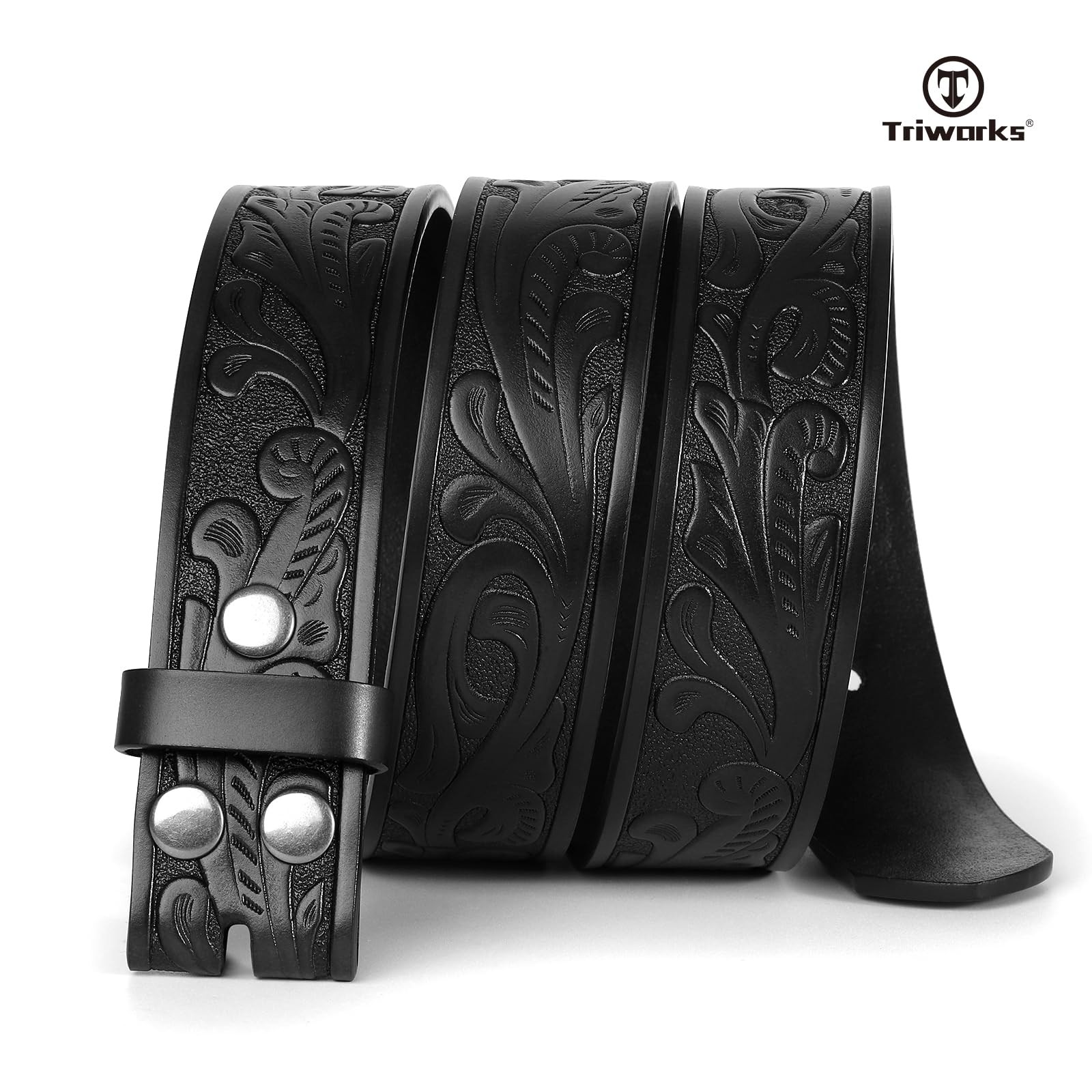 TRIWORKS Western Leather Belt Strap for Men without Fit Size 29&Prime;-33&Prime;, A-black