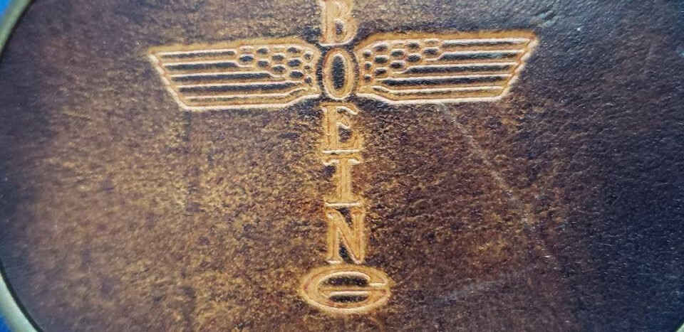El Cid Boeing Buckle Totem Leather and Brass Belt 3.25×2.5&Prime; Vintage