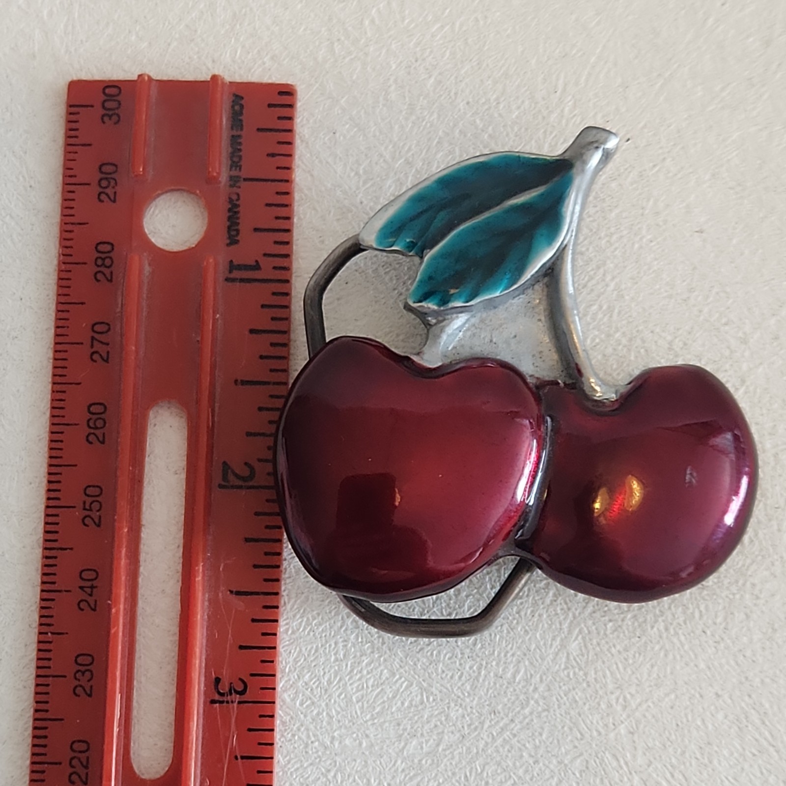 Vintage Inspired Cherry Belt Buckle, Pewter Cute Y2K Accessory 🍒 Retro 90&rsquo;s
