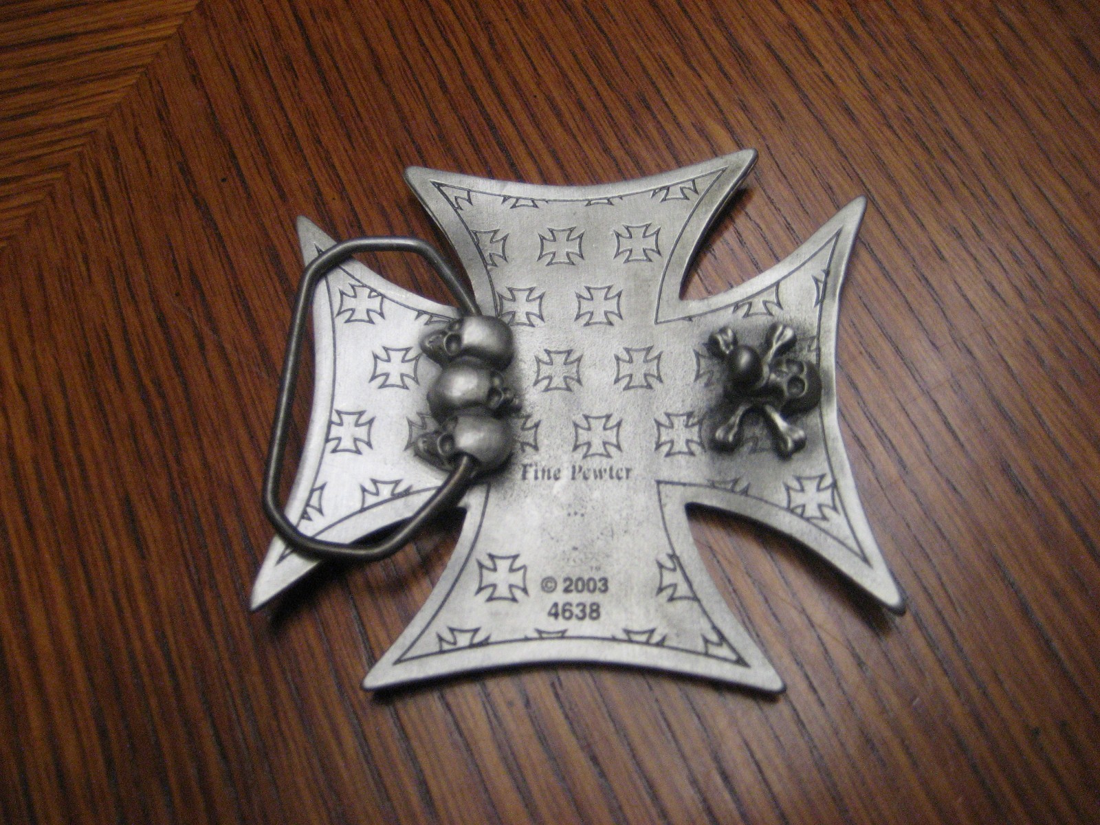 IRON CROSS WITH SKULLS BELT BUCKLE 3&Prime; #4638 PEWTER NEW