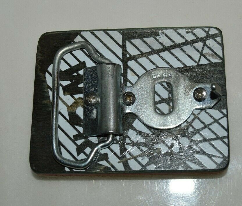 Wooden Handmade Red Black White Skateboard Deck Recycled Skater Belt Buckle