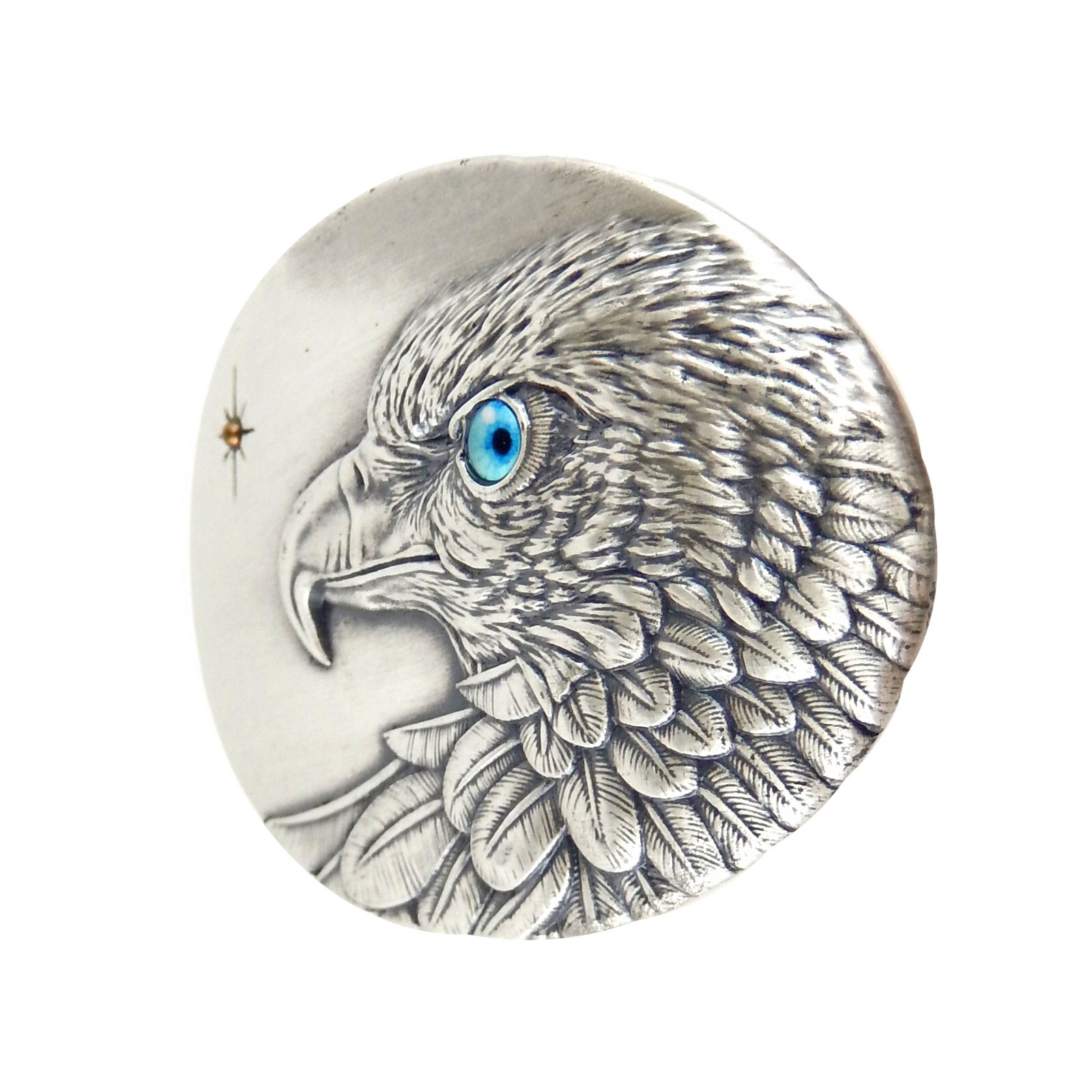American Eagle Belt Buckle Real Silver Plated Blue Eyed Fits Belts 1.5&Prime;