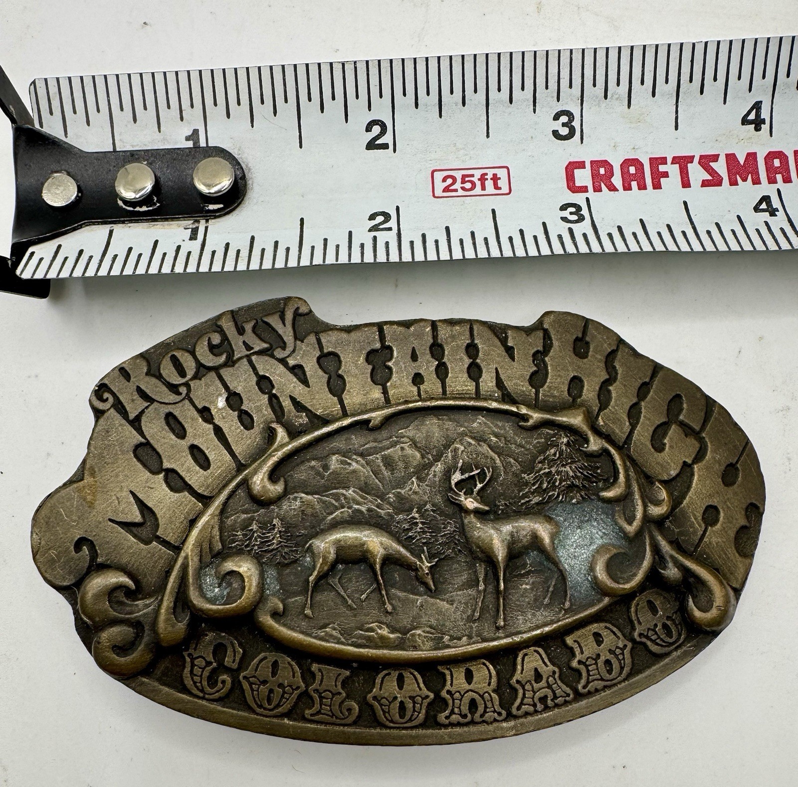 Vintage 1976 Rocky Mountain Colorado Elk Deer Belt Buckle