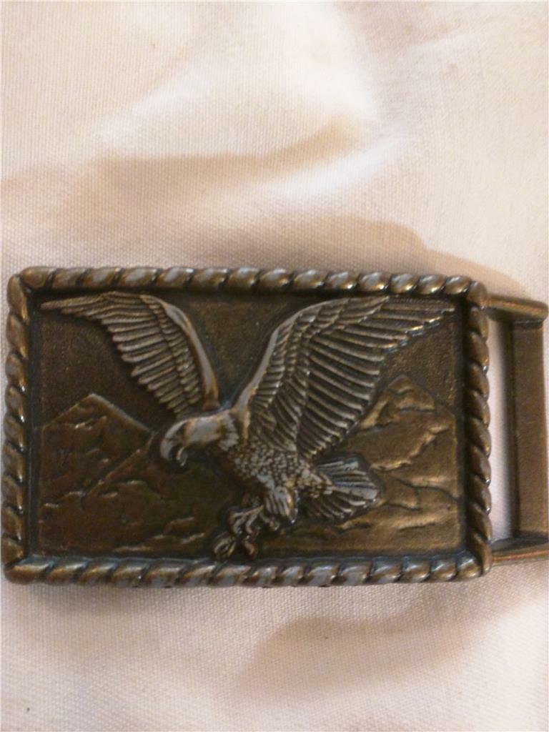 Vintage Bronzy Brass Belt Buckle Eagle & Mountains Marked Japan Original Coating