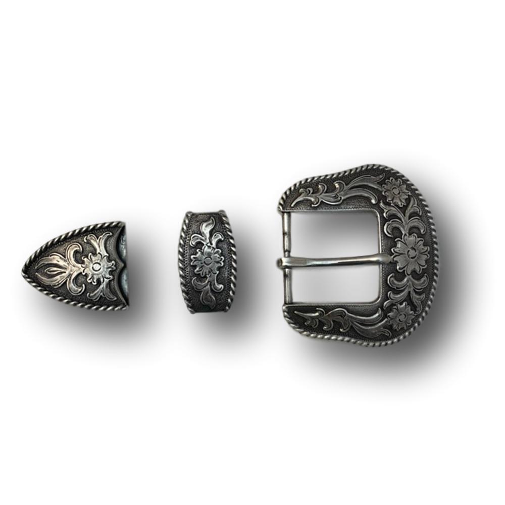 Three Piece Sterling Silver Plated Belt Buckle Set – Fits up to 1.5&Prime; Belts