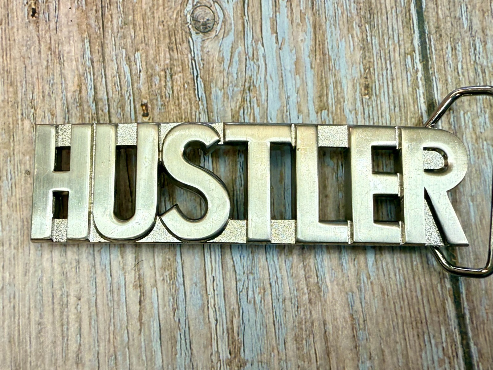 HUSTLER Block Letter Word Statement Cutout Silver Color WIDE Belt Buckle