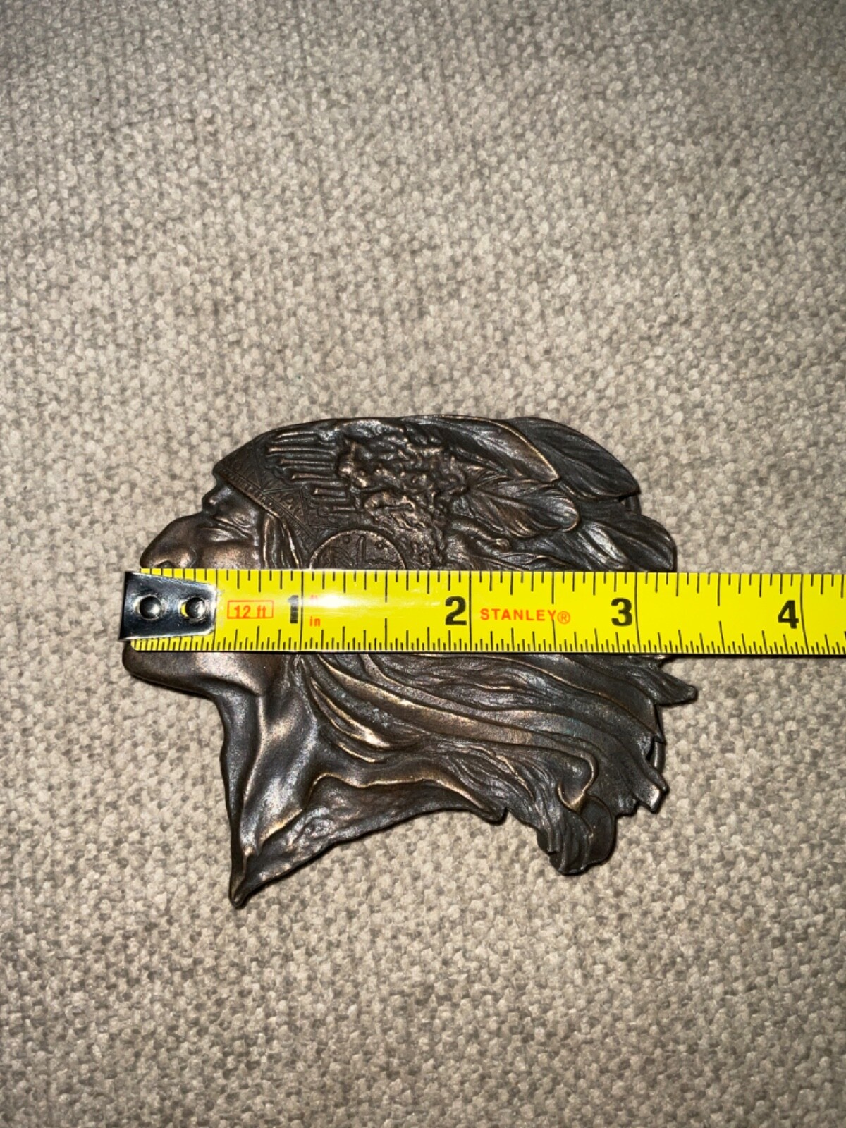Belt Buckle Native American Indian Chief Head Bergamot Brass Textured Vintage