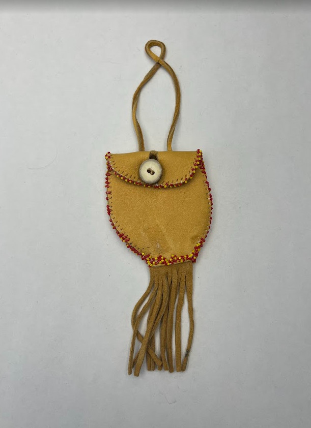 Native American Beaded Pouch Deerskin w/Antler button