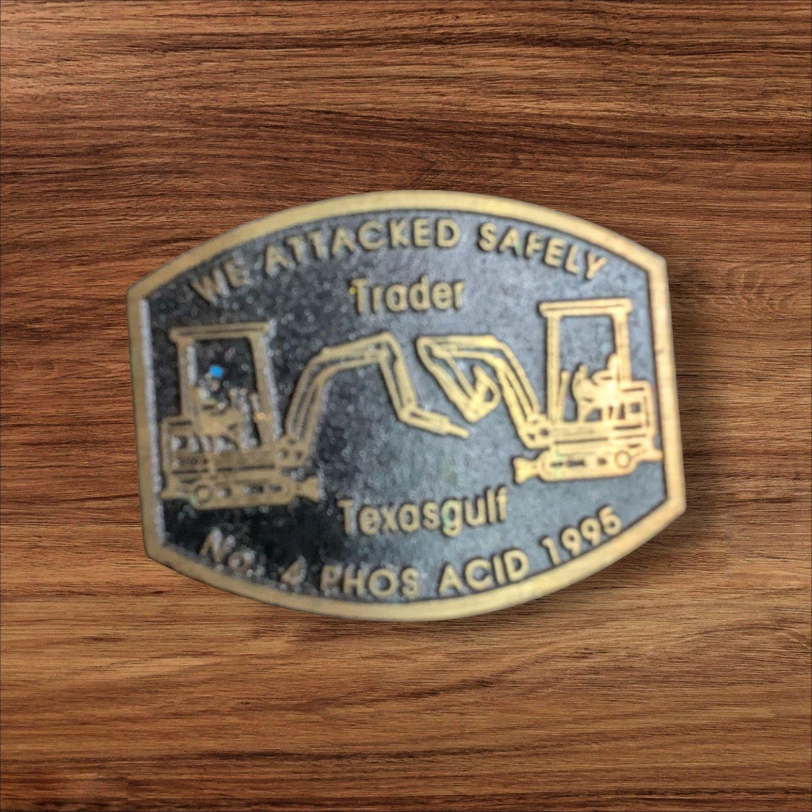 Vintage DynaBuckle Texasgulf 1995 Solid Brass Belt Buckle Excavator Industrial