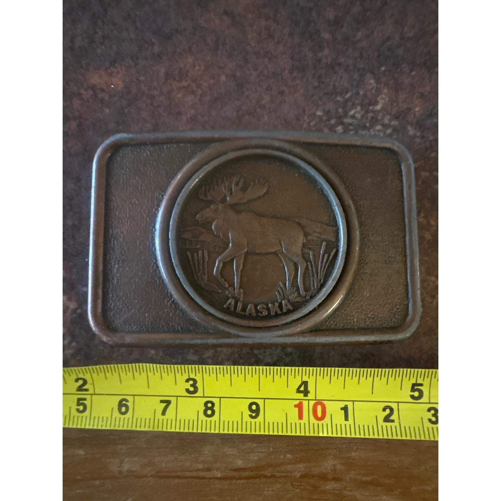 Vintage Century Canada Alaska Moose Belt Buckle Brass Tone Wildlife Souvenir