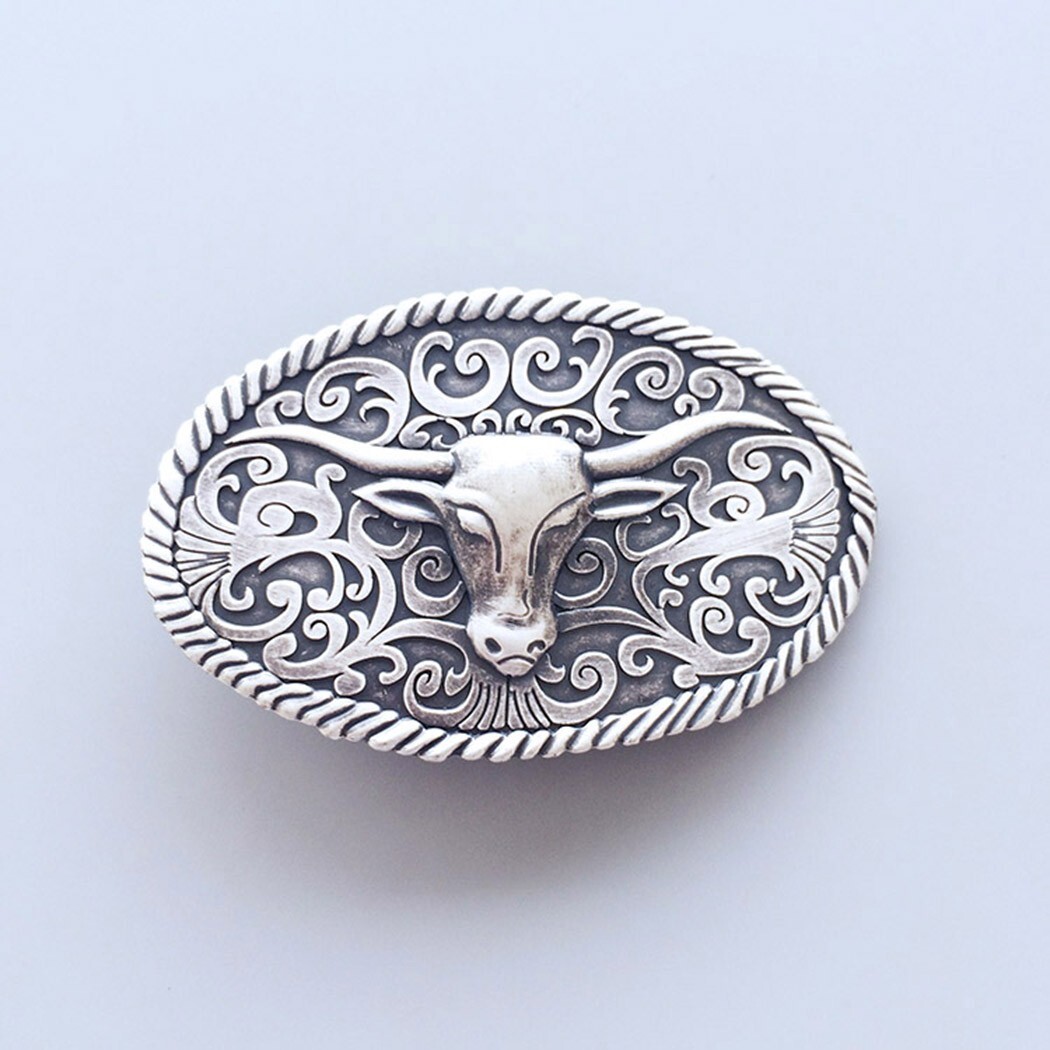 Vintage Silver Plated Longhorn Bull Cowboy Cowgirl Western Oval Belt Buckle