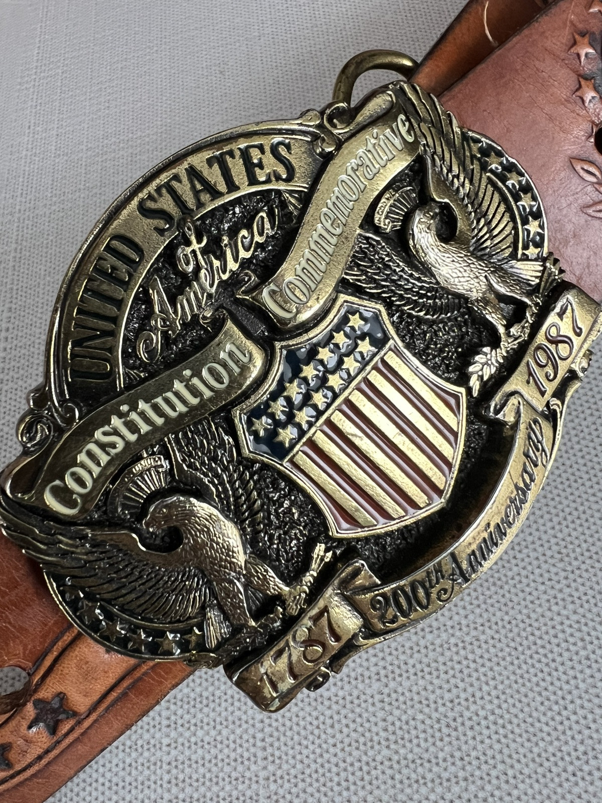 USA commerative 200th anniversary leather belt & buckle, Sz M 34-36, America!