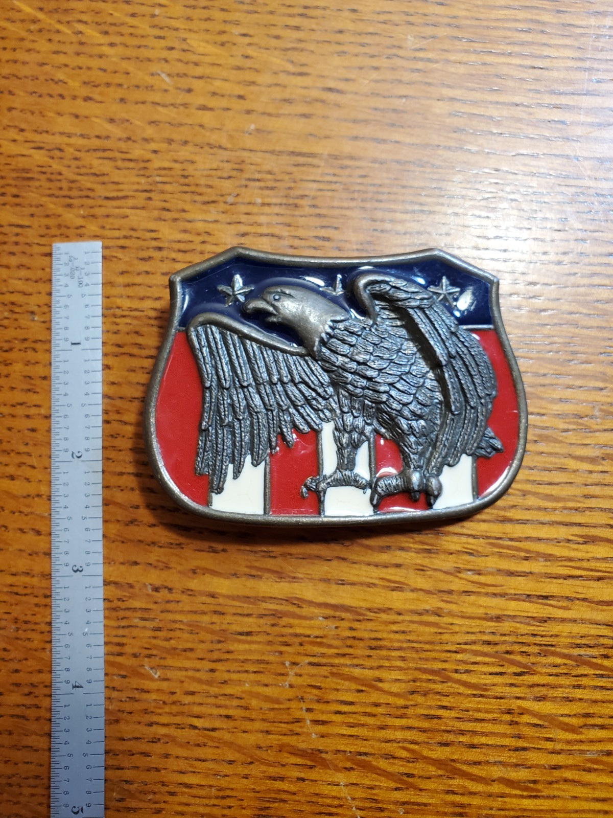 VTG Eagle USA Flag Banner Enamel Red White Blue Belt Buckle America Patriotic