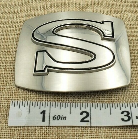 Initial « S » Belt Buckle Alphabet Monogram Chrome Metal Western Letter Free Ship